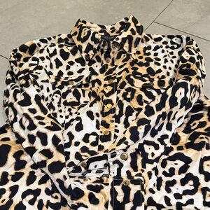 Leopard Print Button-Up Shirt Jacket - Black & Tan
